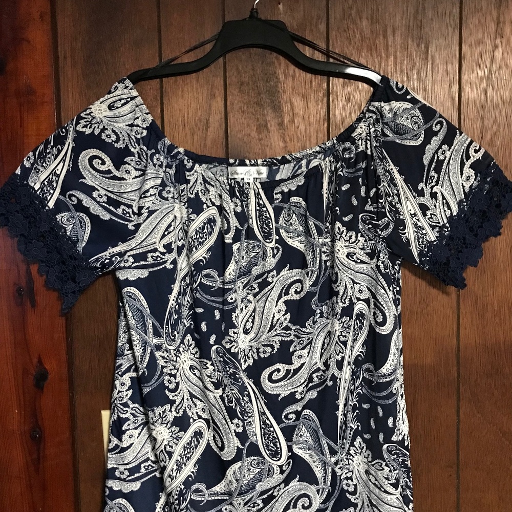 Blue and with top with lace sleeves